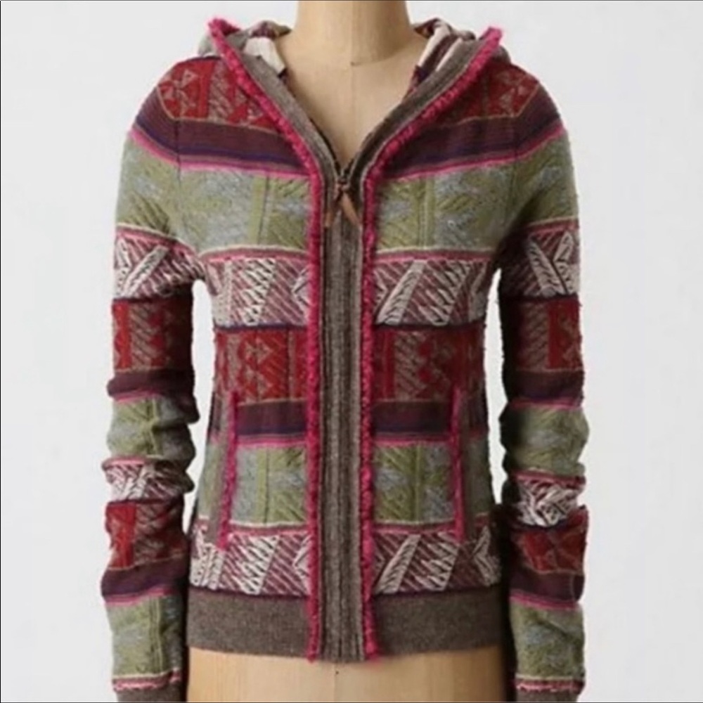 Anthropologie Moth Reversed Weave Zip Up Hoodie - Picture 1 of 6